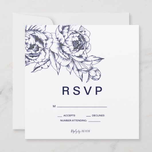 Navy Pioen Simple RSVP Kaart (Voorkant)