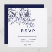 Navy Pioen Simple RSVP Kaart (Voorkant / Achterkant)