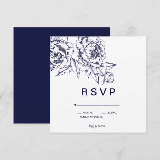 Navy Pioen Simple RSVP Kaart (Voorkant / Achterkant)