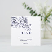Navy Pioen Simple RSVP Kaart (Staand voorkant)