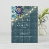 Navy pioenen en turquoise Roos Engagement Party Kaart (Staand voorkant)