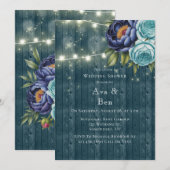 Navy pioenen en turquoise Roos huwelijksdouche Kaart (Voorkant / Achterkant)