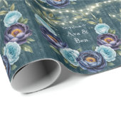 Navy pioenen en turquoise Roos lichte bruiloft Cadeaupapier (Rol Hoek)