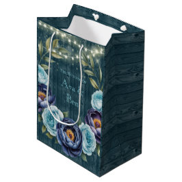 Navy pioenen en turquoise Roos lichte bruiloft Medium Cadeauzakje