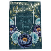 Navy pioenen en turquoise Roos lichte bruiloft Medium Cadeauzakje (Voorkant)