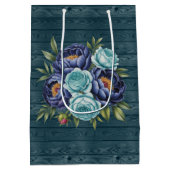 Navy pioenen en turquoise Roos lichte bruiloft Medium Cadeauzakje (Achterkant)