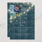 Navy pioenen en turquoise Roos paren douchen Kaart (Voorkant / Achterkant)