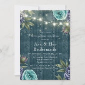 Navy pioenen & turquoise Roos bruidsmeisjes Lunche Kaart (Voorkant)