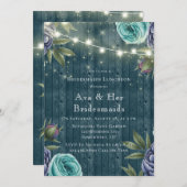 Navy pioenen & turquoise Roos bruidsmeisjes Lunche Kaart (Voorkant / Achterkant)