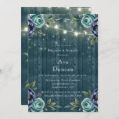 Navy pioenen & turquoise Roos brunch & bubbels Kaart (Voorkant / Achterkant)