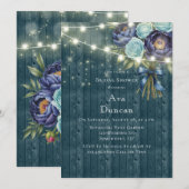 Navy Pioenen & Turquoise Roos Vrijgezellenfeest Kaart (Voorkant / Achterkant)