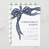 Navy Plaid Bow Holiday Christmas Party Invitation Kaart (Voorkant / Achterkant)