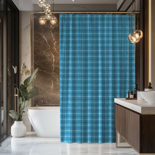 Navy Plaid Curtain Rugged Gift for His Bathroom Douchegordijn