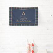 Navy Plaid Teddy Bear Girl Birthday Banner  (Insitu)