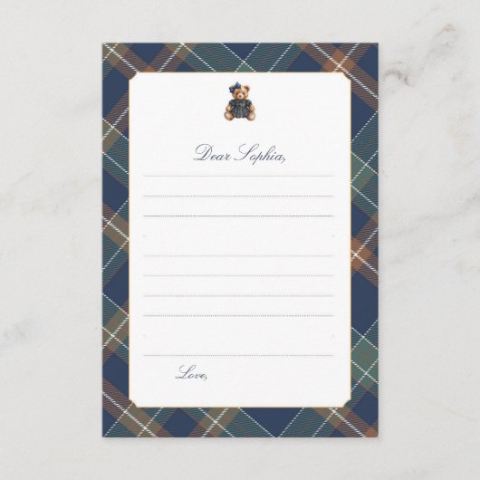 Navy Plaid Teddy Bear Girl Time Capsule Card Kaart (Voorkant)
