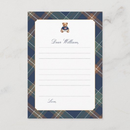 Navy Plaid Teddy Bear Time Capsule Card Kaart (Voorkant)