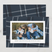 Navy plaid vakantie fotokaart feestdagenkaart (Voorkant / Achterkant)