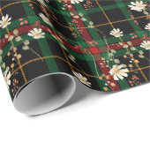 Navy Plaid Wildflower Bloemen Kerstmis Cadeaupapier (Rol Hoek)