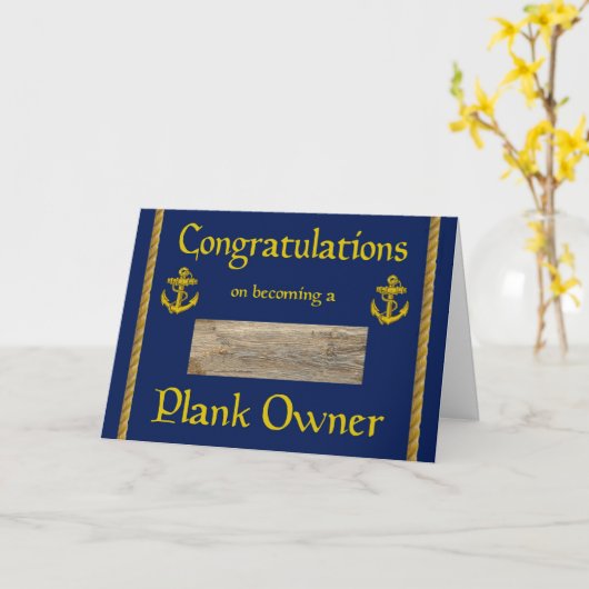 Navy Plank - eigenaar gefeliciteerd Kaart (Gele Bloem)