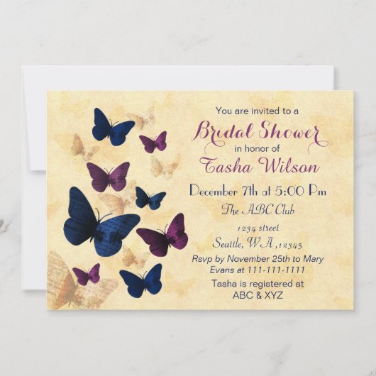 Navy Plum Butterflies Rustic brida dounodigt uit Kaart (Voorkant)