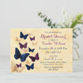 Navy Plum Butterflies Rustic brida dounodigt uit Kaart (Staand voorkant)