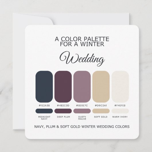Navy Plum Soft Gold Winter Wedding Palette Card Kaart (Voorkant)