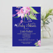 Navy Plum zomer bloemenpruim waterverf baby shower Kaart (Staand voorkant)