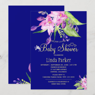Navy Plum zomer bloemenpruim waterverf baby shower Kaart