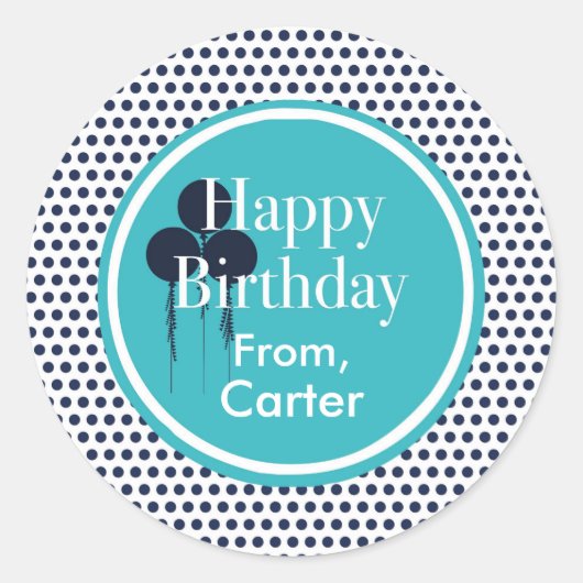Navy Polka Dot Custom Verjaardagscadeau Stickers (Voorkant)