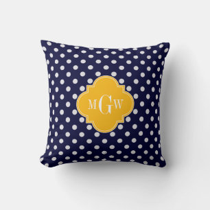 Navy Polka Dot Goldenrod Quatrefoil 3 Monogram Kussen
