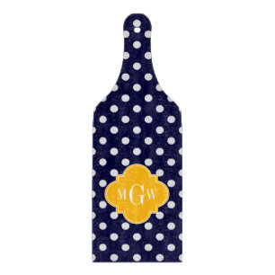 Navy Polka Dot Goldenrod Quatrefoil 3 Monogram Snijplank