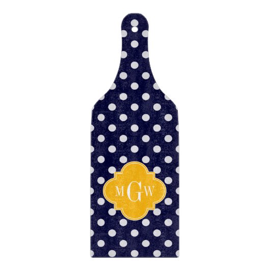Navy Polka Dot Goldenrod Quatrefoil 3 Monogram Snijplank (Voorkant)