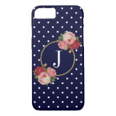 Navy Polka Dots Bloemen Chic Goud Monogram Case-Mate iPhone Case (Achterkant)