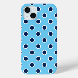 Navy Polka Dots op Bright Blue iPhone 15 Mini Hoesje