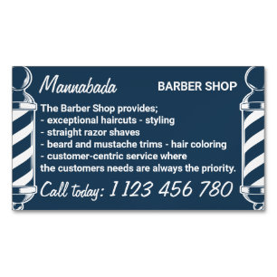 Navy pool barbering on the go herenkapper magnetisch visitekaartje
