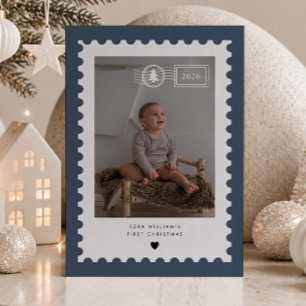 Navy Postzegel Baby's 1e Kerstmis Foto Feestdagenkaart