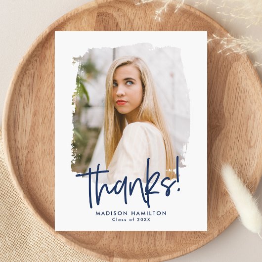 Navy | Preppy Script Photo Afstuderen Hartelijk da Briefkaart