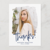 Navy | Preppy Script Photo Afstuderen Hartelijk da Briefkaart (Voorkant)