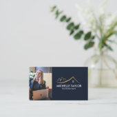 Navy Professioneel Vastgoed Realtor Foto QR Visitekaartje (Staand voorkant)