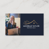 Navy Professioneel Vastgoed Realtor Foto QR Visitekaartje (Voorkant)