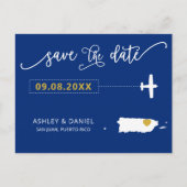Navy Puerto Rico Wedding Save the Date Map Briefkaart (Voorkant)