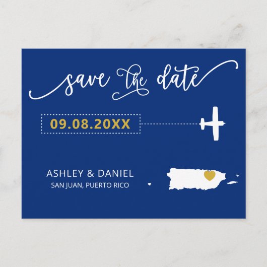 Navy Puerto Rico Wedding Save the Date Map Briefkaart (Voorkant)