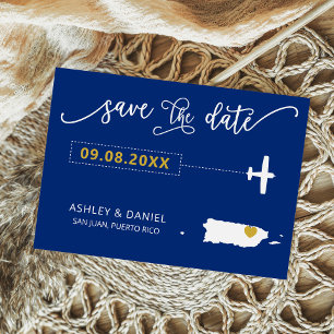 Navy Puerto Rico Wedding Save the Date Map Briefkaart