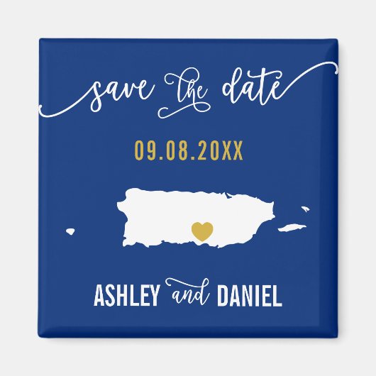 Navy Puerto Rico Wedding Save the Date Map Magneet (Voorkant)