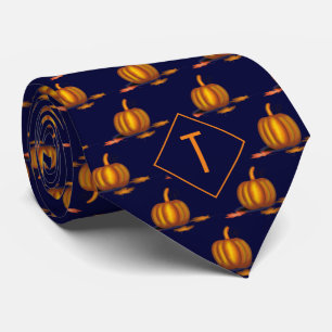 Navy Pumpkin Monogram Stropdas