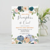 Navy Pumpkin Waterverf 1e verjaardag uitnodiging (Staand voorkant)