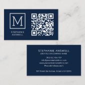 Navy QR Code Minimal Logo Professional Visitekaartje (Voorkant / Achterkant)