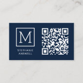 Navy QR Code Minimal Logo Professional Visitekaartje (Voorkant)