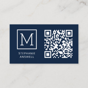 Navy QR Code Minimal Logo Professional Visitekaartje