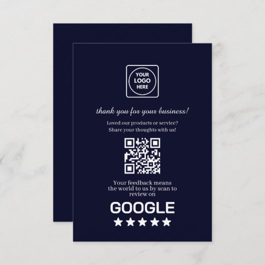 Navy QR | Google Review Business Link Informatiekaartje (Voorkant / Achterkant)